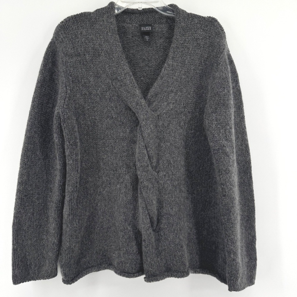 Eileen Fisher Sweater Womens Medium Gray Italian Yarn  Wool Mohair Textured Knit - Picture 2 of 11